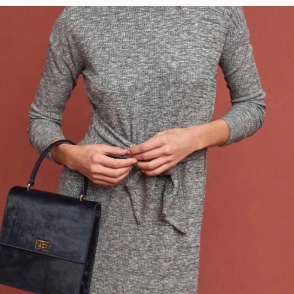 NWT Anthropologie Gray Tie Front Sweater Dress